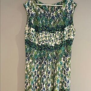 Floral Sleeveless Dress - Green and Blue